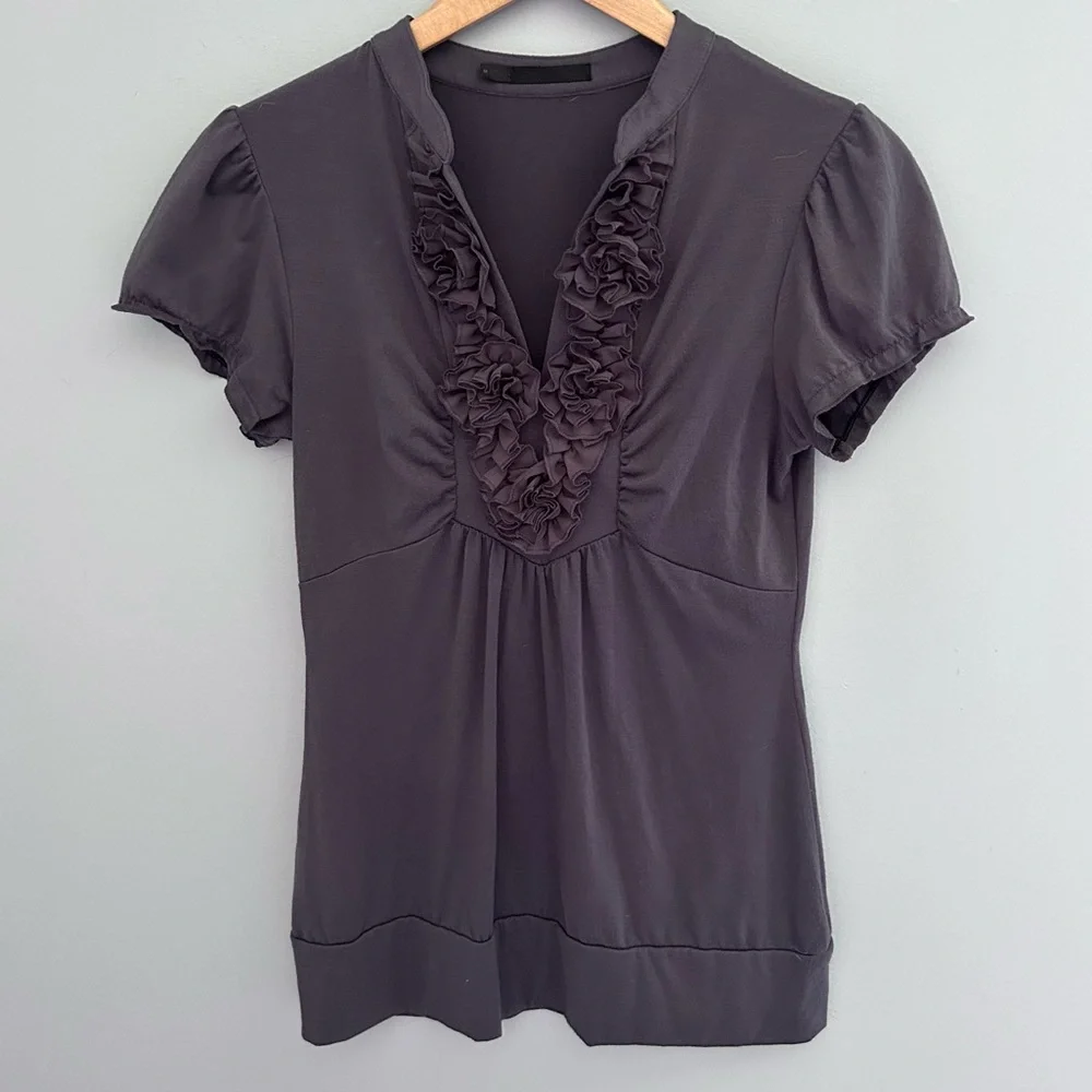 Y2K Vintage Ruffled Babydoll Top Purple Gray Size Medium - Picture 5 of 12